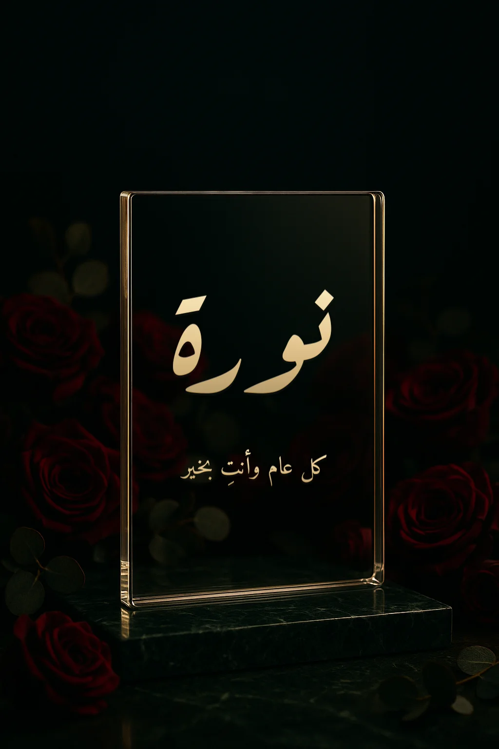 ستاند أكريليك باسم نورة وعبارة كل عام وأنتِ بخير